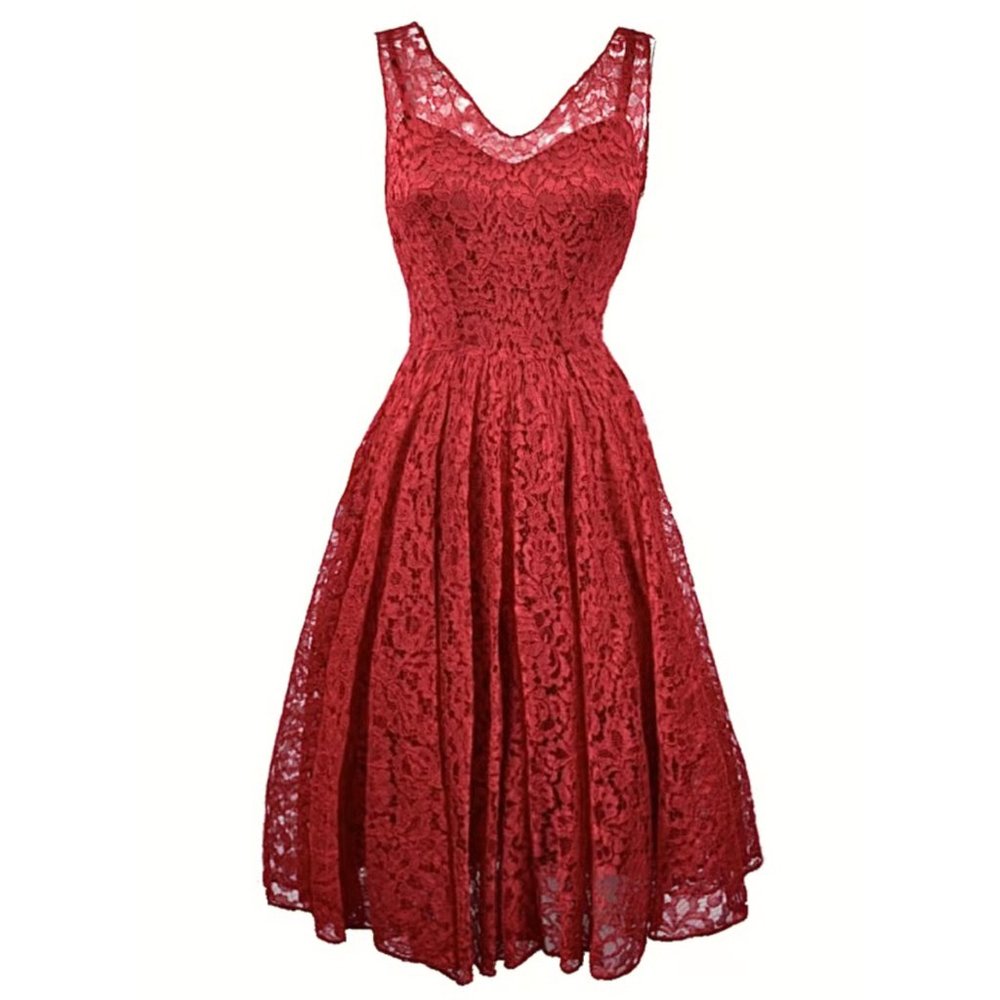 DOLCE & GABBANA RICH RED LACE MIDI FIT & FLAIR DRESS AND FULL SLIP LINER IN SILK